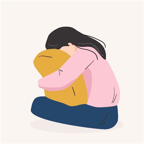 Triste Mujer Solitaria Chica Joven Deprimida Abrazando La Almohada
