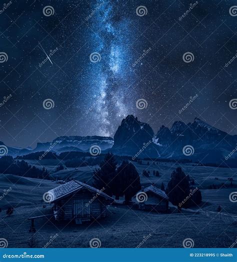 Milky Way And Alpe Di Siusi In Dolomites In Italy Stock Image Image