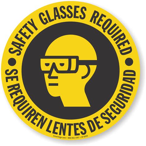 Bilingual Safety Glasses Required Adhesive Floor Sign