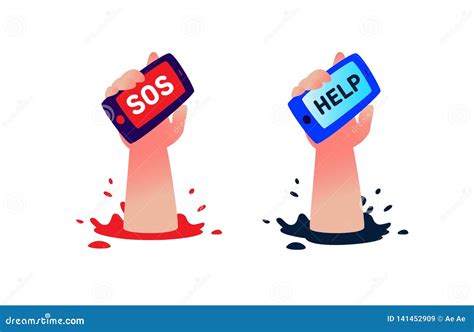 A Human Hand With A Phone Asks For Help Vector Flat Illustration A