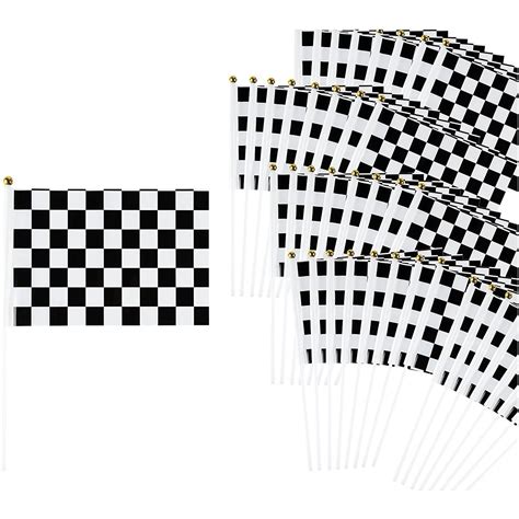 Checkered Flag 50 Pack Racing Flags On Plastic Sticks Hand Flags For