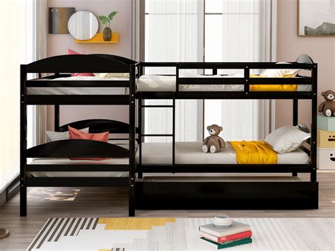 Once bedtime comes around, roll out the extra mattress from beneath the bed. Twin L-Shaped Bunk Bed With Trundle - Cool Toddler Beds