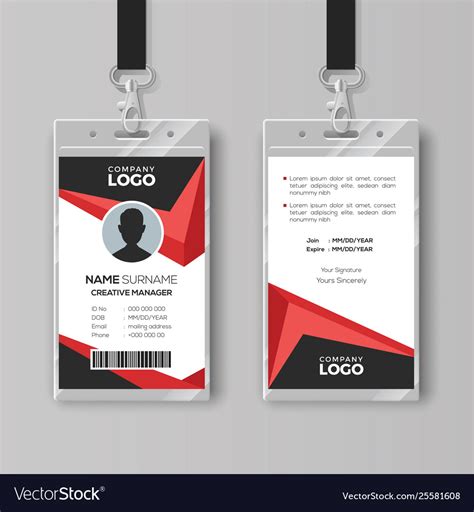 Create designs, videos & mockups. Creative id card template with black and red Vector Image