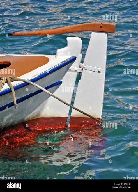 Rudder And Tiller Of Small Fishing Boat Stock Photo Alamy