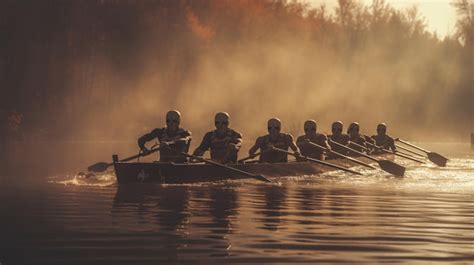Premium Photo Rowing Team Celebrating In Scull On Lake