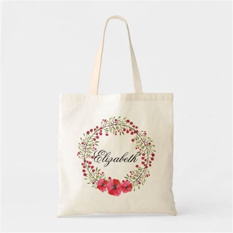 Personalized Watercolor Floral Wreath Bridesmaids Tote Bag Zazzle