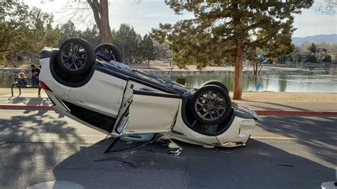 Suv Flips After Hitting Parked Cars Swerving Around Pedestrian Packed