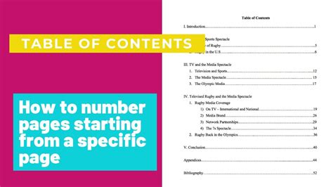 Table Of Contents How To Number Pages Starting From A Specific Page