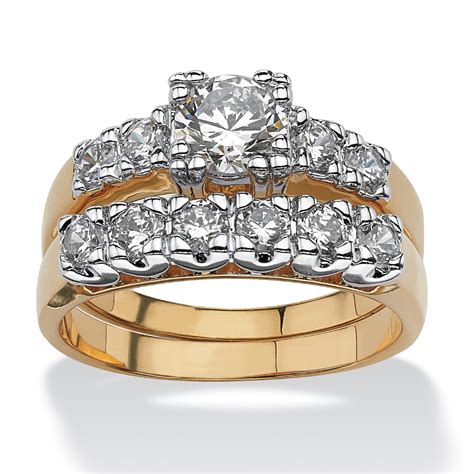 2 Piece 215 Tcw Round Cubic Zirconia Bridal Ring Set In 18k Gold