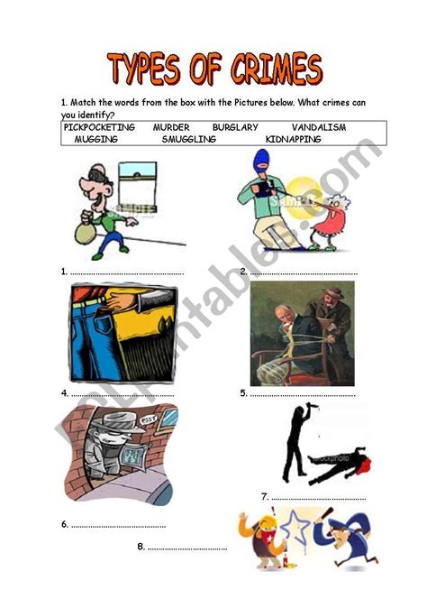 Types Of Crimes Esl Worksheet By Paomar87