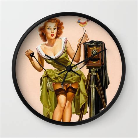 Vintage Camera Pinup Girl Wall Clock By Tilenhrovatic Society6