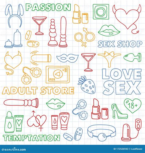 Vector Set With Sex Shop Icons Erotic Fetish Games Background Stock Vector Illustration Of