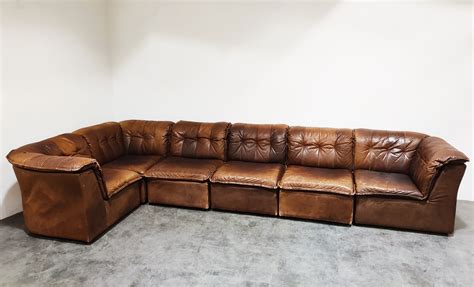 Vintage Brown Leather Modular Sofa 1960s 159567