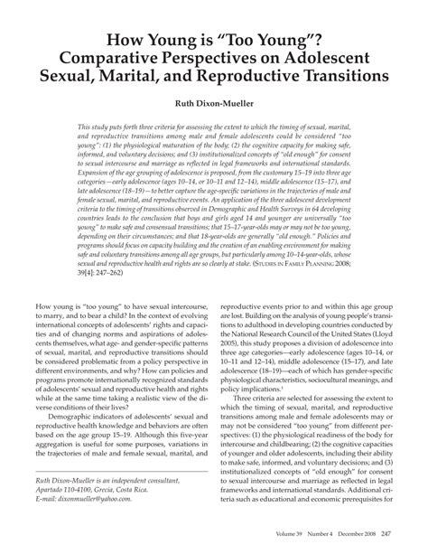Pdf How Young Is “too Young” Comparative Perspectives On Adolescent Sexual Marital And