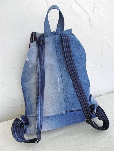 Recycled Denim Blue Backpackvintage Jeans Hipster Etsy Blue