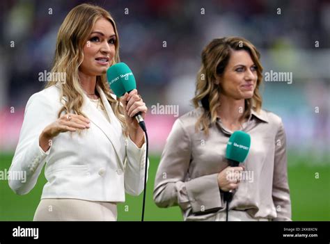 itv s laura woods with karen carney right ahead of the fifa world cup group b match at the al
