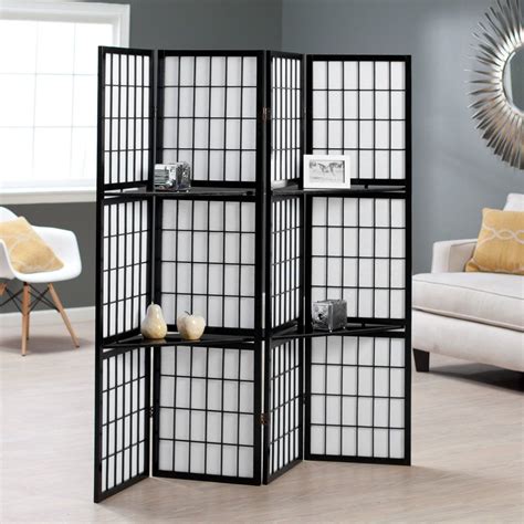 Black Shoji 4 Panel Screen Room Divider With Display Shelves 149 Ikea Room Divider Shoji