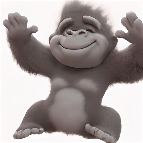 Adorable Cartoon Fluffy Happy Baby Gorilla · Creative Fabrica
