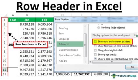 Row Header In Excel What Is It Show Hide Examples Template
