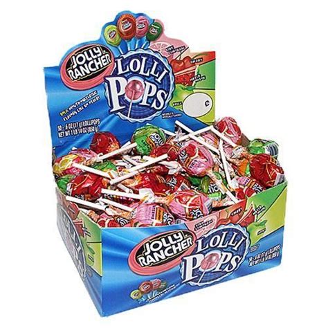 A Box Of Assorted Candy Lollipops On A White Background