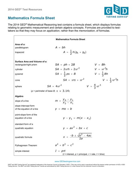 2014 Math Formula Sheet Riset