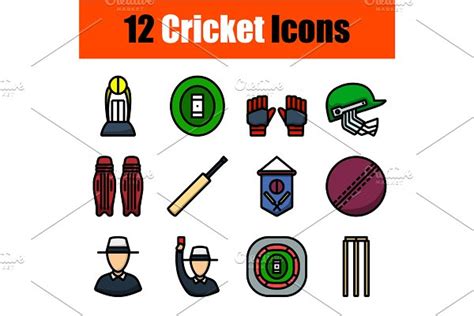 Cricket Icon Set Pre Designed Photoshop Graphics Creative Market