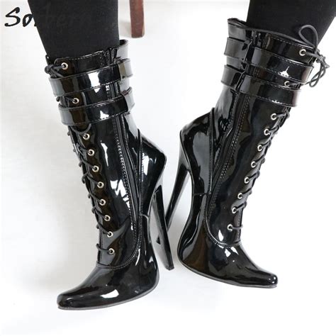 sorbern 18cm 7 stiletto high heel boots ankle high sexy fetish shoes women buckle strap patent