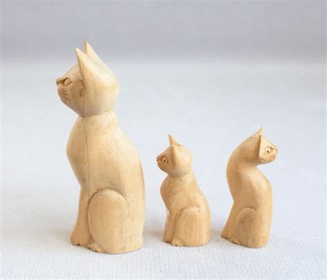 Three Wooden Kitten Figurines Wooden Cats Three Cats Etsy