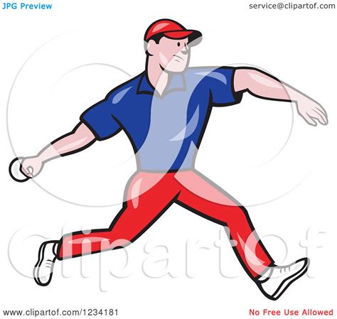 Clipart Of A Cricket Bowler In Blue And Red Royalty Free