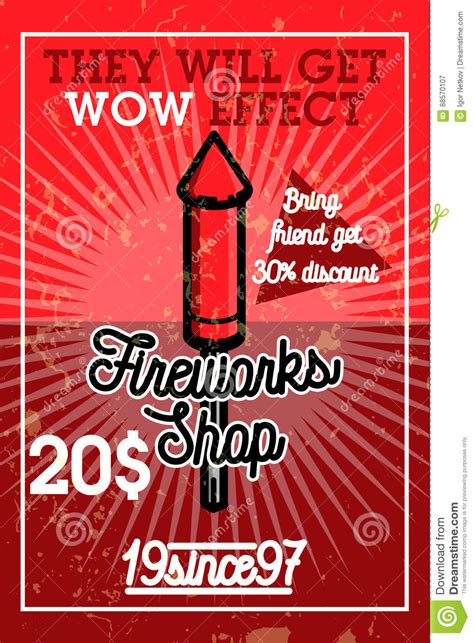 Color Vintage Fireworks Shop Banner Stock Vector Illustration Of