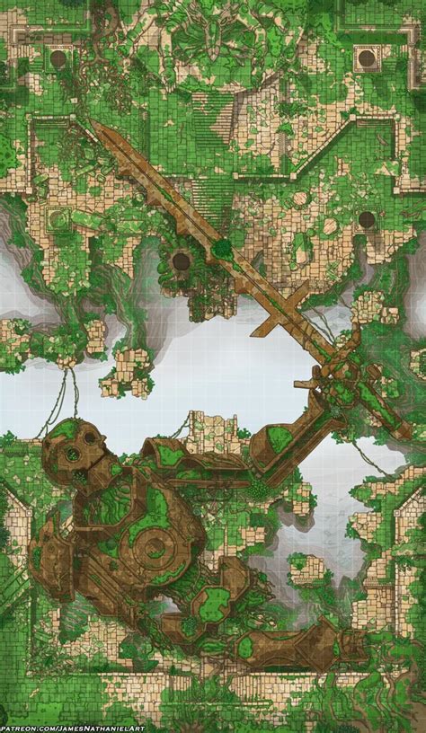 Oc Jungle Ruins Warforged Colossus Sample 30x50 Battlemap