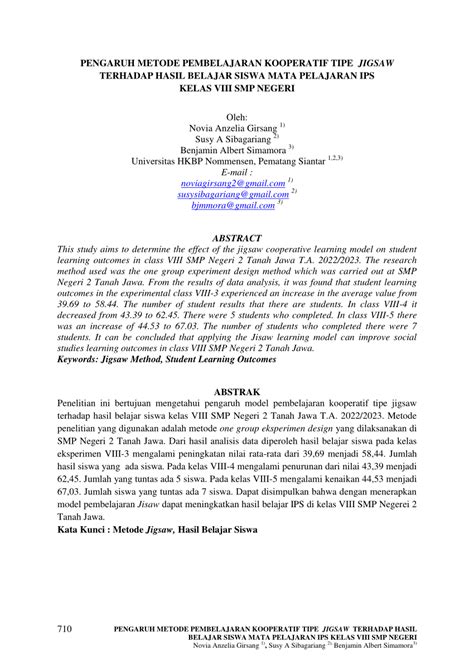 Pdf Pengaruh Metode Pembelajaran Kooperatif Tipe Jigsaw Terhadap