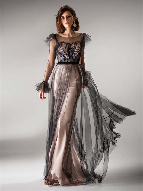 floor length evening gown with long sleeves