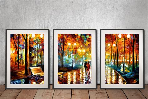 Buy Rains Rustle Triptych Art By Leonid Afremov Framed Prints Brisbane