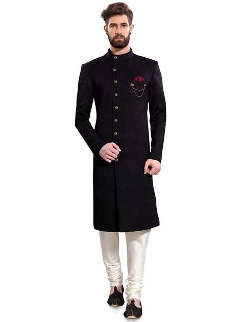 Indian Dress Solid Black Sherwani For Men Wedding Partywear Etsy