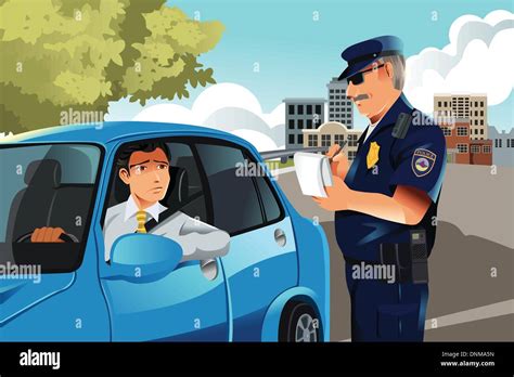 A Vector Illustration Of A Policeman Giving A Driver A Traffic Violation Ticket Stock Vector