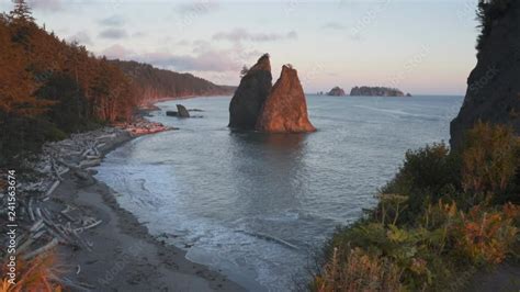 A Late Sunset Shot Of Split Rock At Rialto Beach In The Olympic