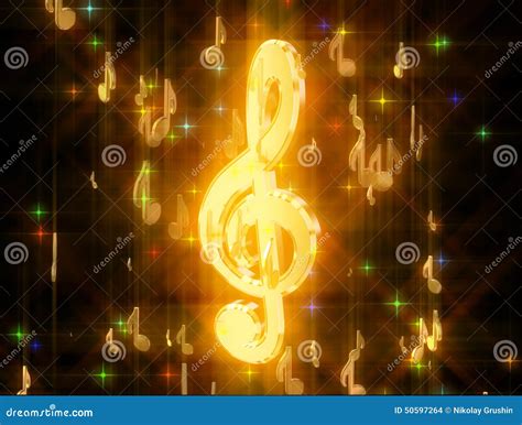 Golden Treble Clef Surrounded By Musical Signs Stock Illustration
