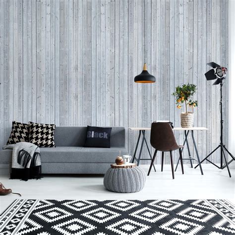 Wood Planks Light Grey Wall Paper Mural Buy At Europosters