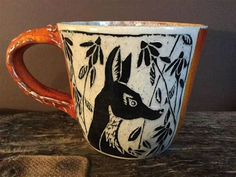 Orange Fox Mug Stoneware Fox Mug Scrafitto Fox Mug Handmade Etsy