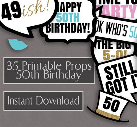 35 50th Birthday Photo Booth Printable Props Fiftieth Party