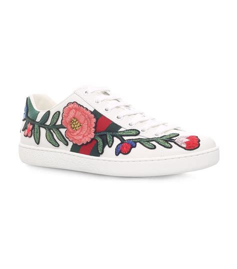 Gucci Leather New Ace Flower Sneakers In White Lyst