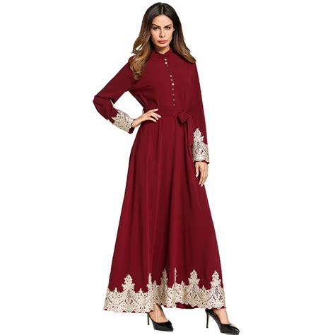 Elegant Muslim Maxi Dress Embroidery Abaya Lace Full Skirt Kimono Tunic Long Robe Gowns Jubah