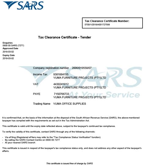 You must complete an application for tax clearance form and submit it to one of the inland revenue offices listed in. Vuma Office Supplies - Tax Clearance Certificate