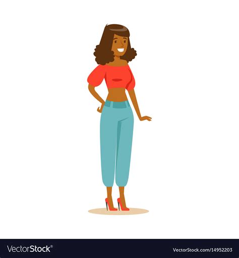 Casual Dark Skinned Woman Standing Colorful Vector Image