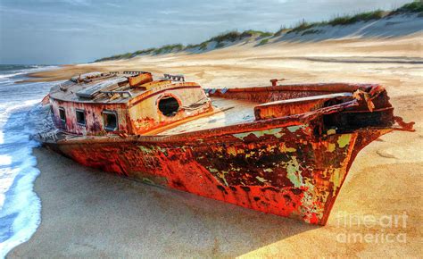 Shipwrecked Boat On Outer Banks Front Side View Photograph By Dan