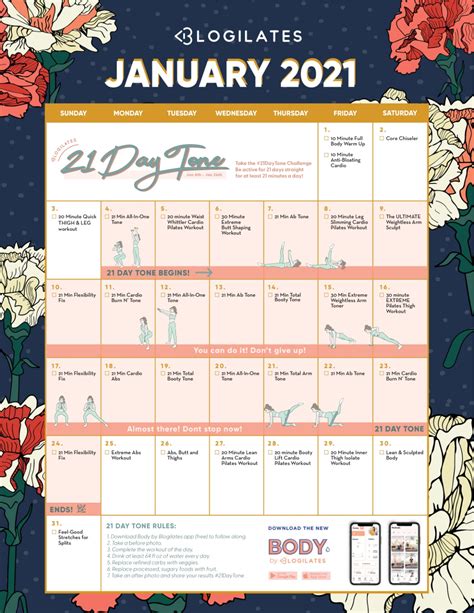 The Blogilates January 2021 Workout Calendar Blogilates