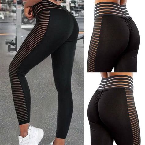 womens sheer sport yoga pants mesh leggings workout fitness gym push up trousers ebay