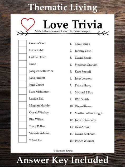 Famous Couples Trivia Questions And Answers Printable Printable Word