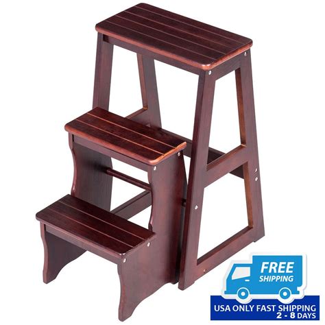 3 Tier Folding Wood Step Ladder Stool Bench By Choice Products